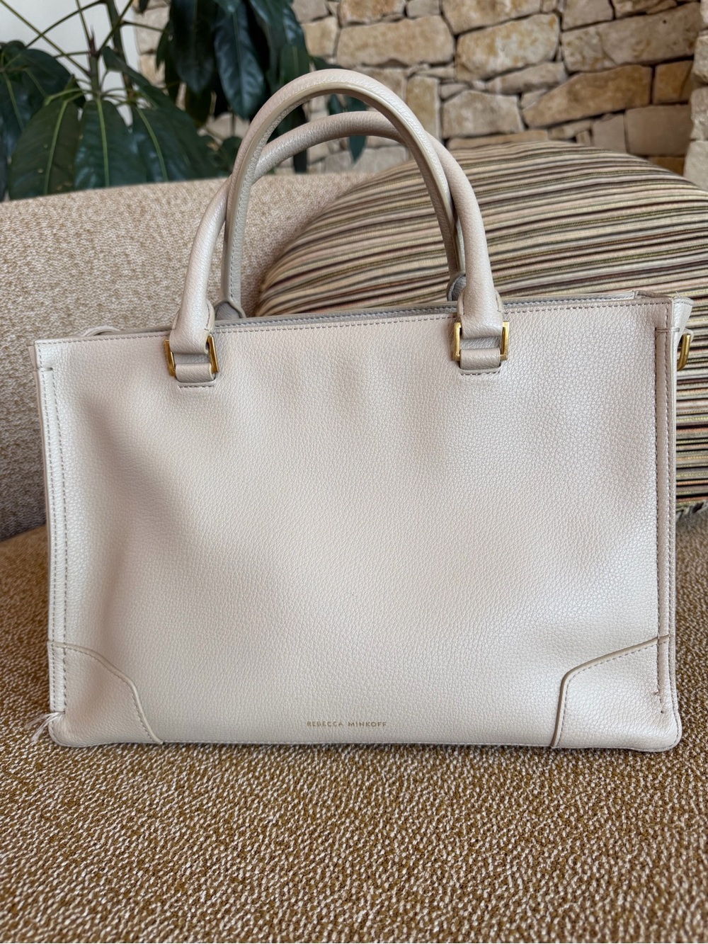 Rebecca Minkoff Pebbled Leather Satchel in Light Beige - Picture 3 of 9